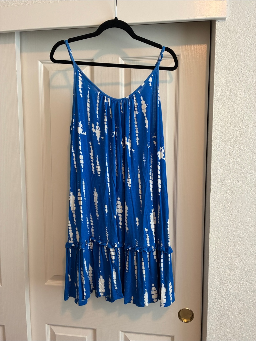 Blue Tie-Dye Midi Sundress - Lightweight Spaghetti Strap